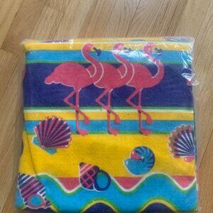 Vintage Retro Flamingo Blanket Pop Art 80s 90s NWT Vibrant Palm Trees